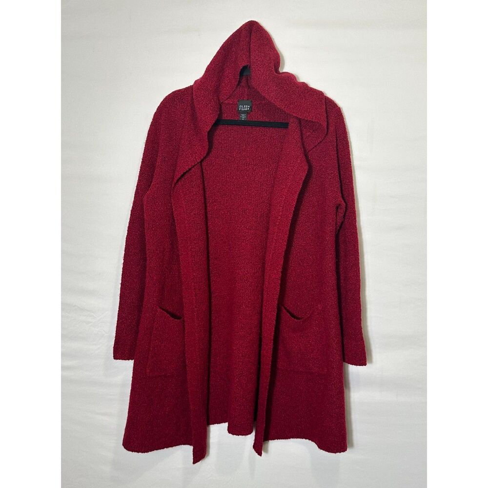 Eileen Fisher Women's Red Marled Wool/Cashmere Blend Hooded Open Cardigan Size M